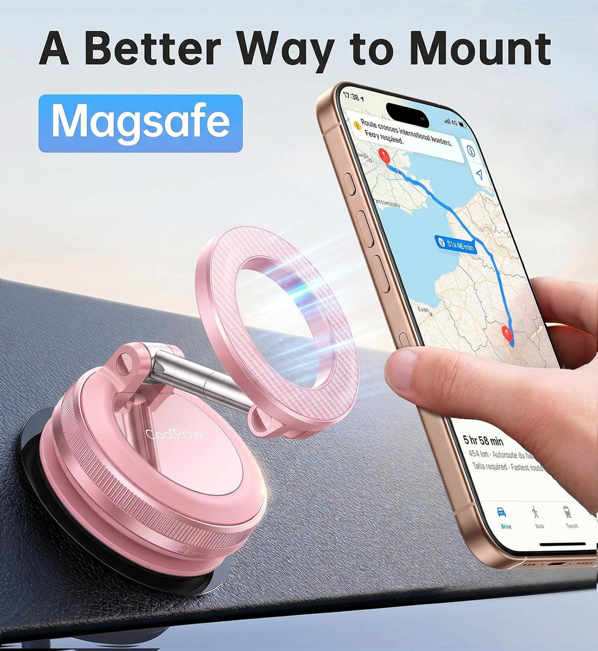 Coolpow【Newest Vacuum Magnetic Phone Holder for Car Phone Holder Mount【Movable Vacuum Suction】Magsafe Car Mount Cell Phone Holders for Your Car Accessories for Women Men for iPhone 17 16-Carbon Fiber
