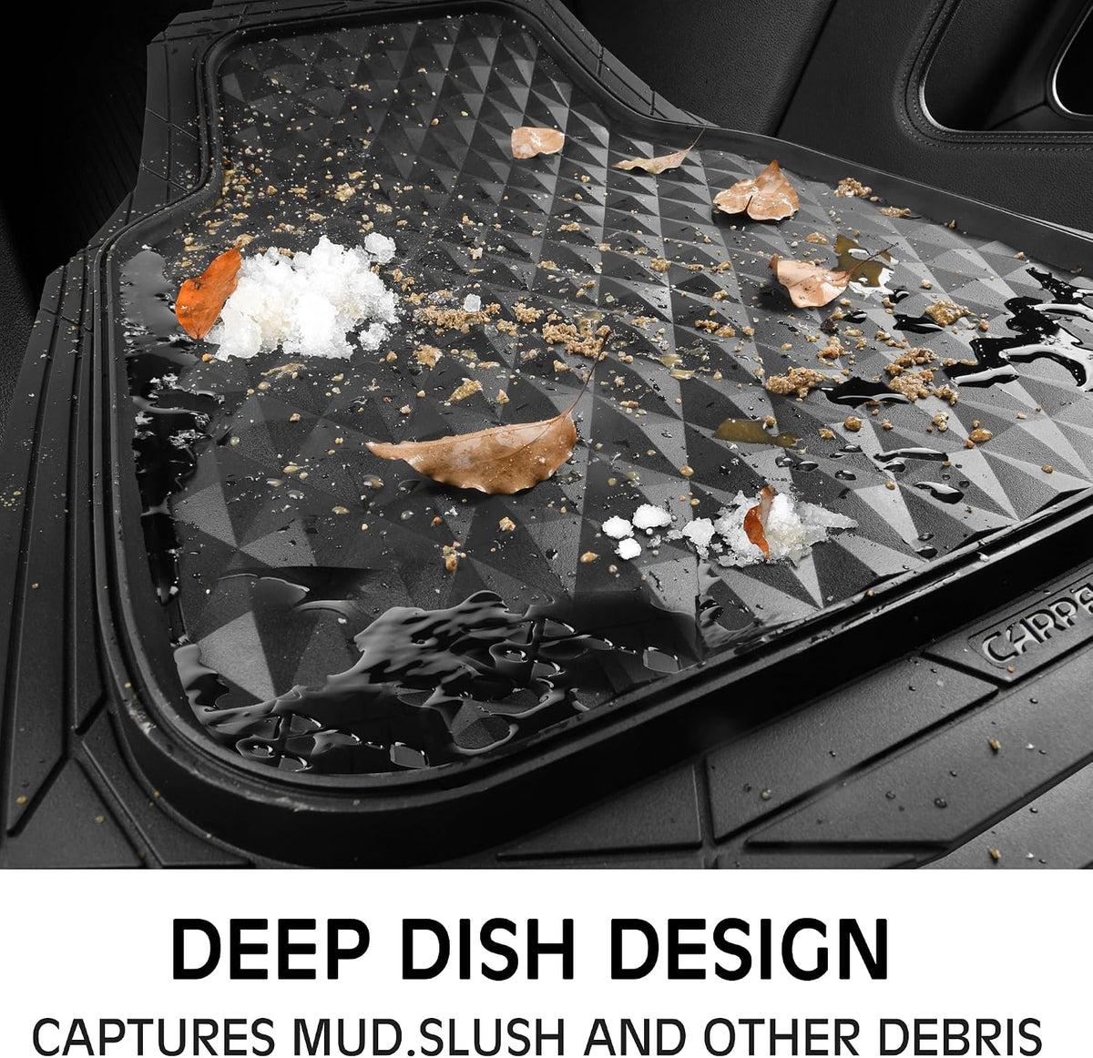 CAR PASS Heavy Duty Rubber Car Mats, Deep Dish All-Weather Floor Mat for Car Full Set Durable Anti-Slip 3D Rhombus Waterproof Trim to Fit Liner Universal Fit Automotive,Sedan,SUV,Truck, 3 Piece Black