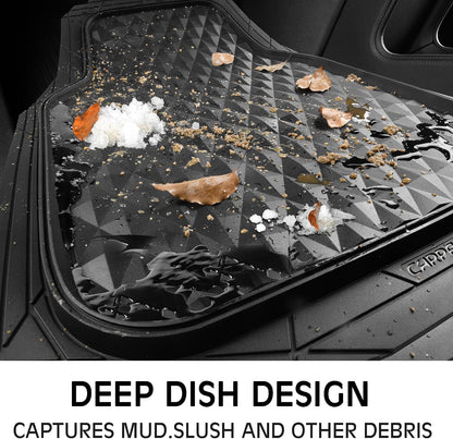 CAR PASS Heavy Duty Rubber Car Mats, Deep Dish All-Weather Floor Mat for Car Full Set Durable Anti-Slip 3D Rhombus Waterproof Trim to Fit Liner Universal Fit Automotive,Sedan,SUV,Truck, 3 Piece Black