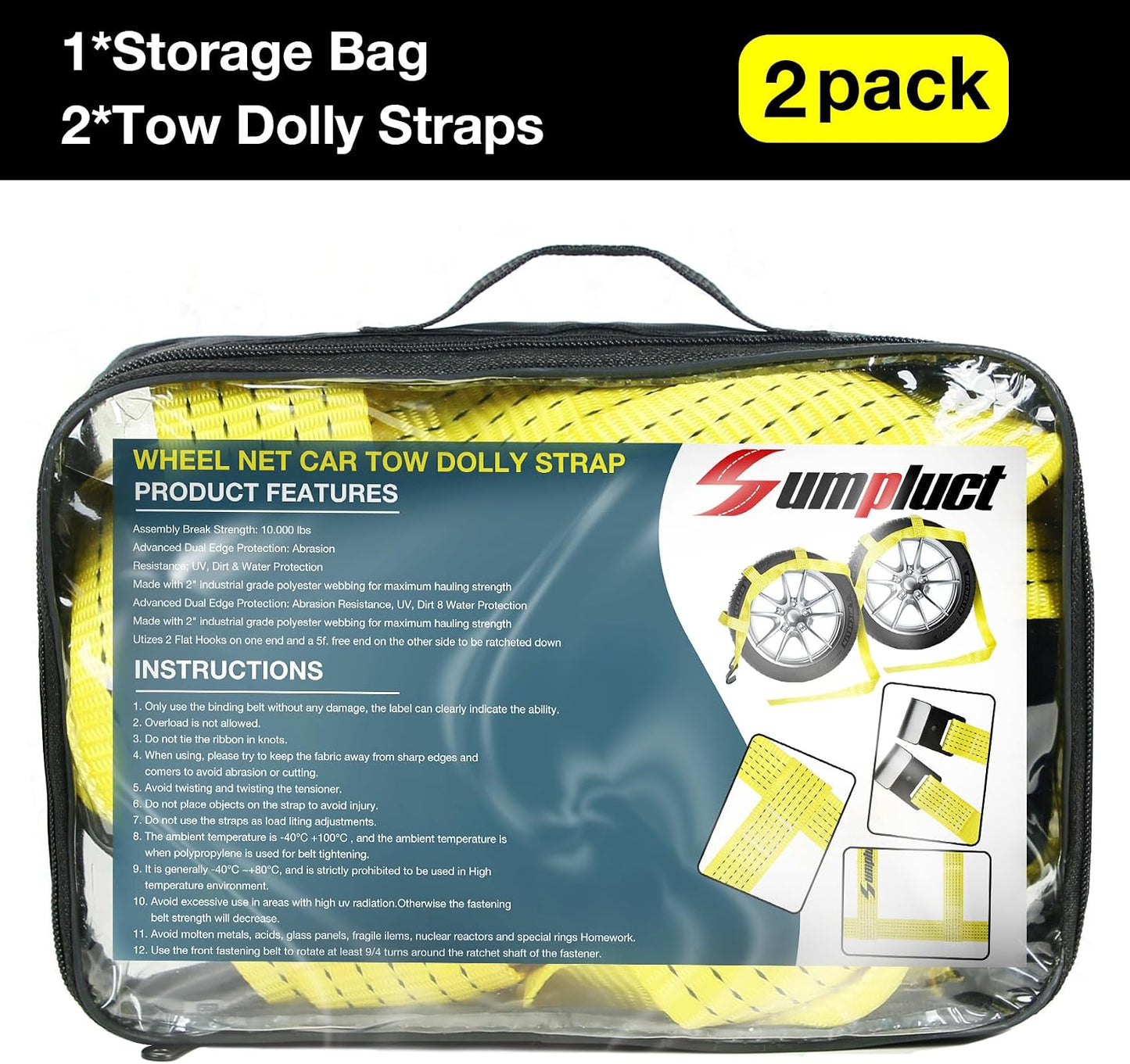 Tow Dolly Basket Straps with Flat Hook-2 Pack,Car Wheel Strap Tire Bonnet Net Fits 14"-19" Tires Auto Universal Vehicle Car Dolly Ropes Accessories