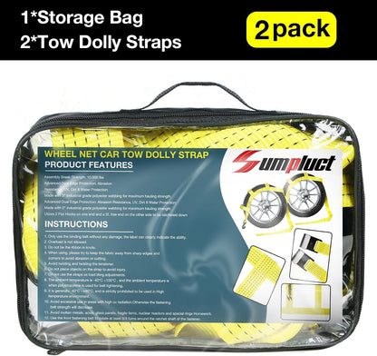 Tow Dolly Basket Straps with Flat Hook-2 Pack,Car Wheel Strap Tire Bonnet Net Fits 14"-19" Tires Auto Universal Vehicle Car Dolly Ropes Accessories