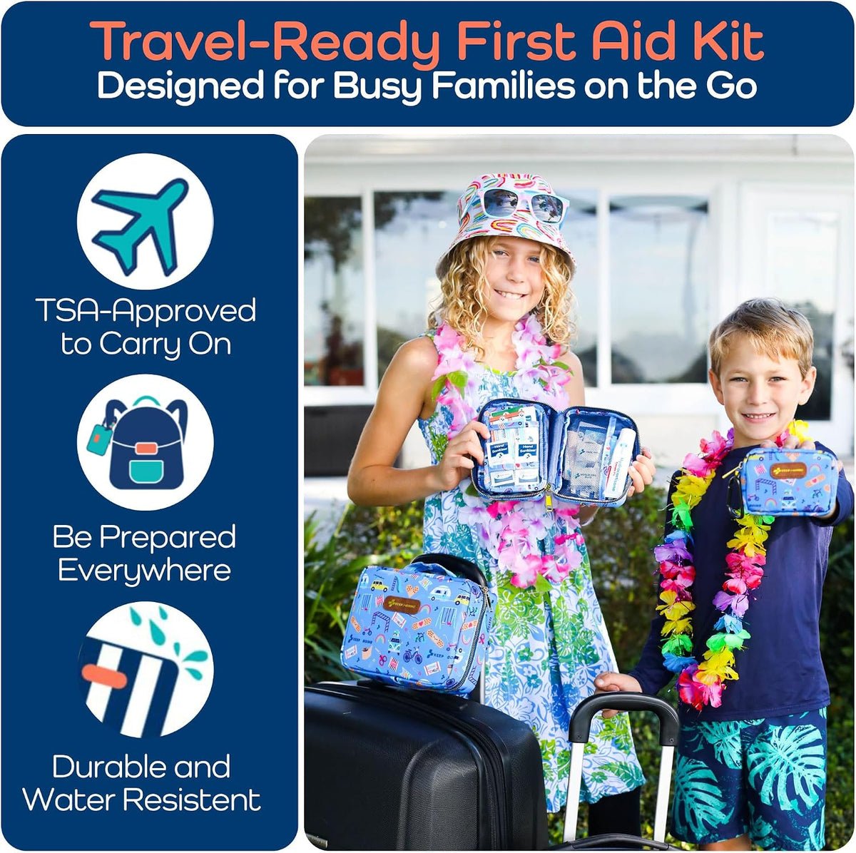 KeepGoing Travel First Aid Kit for Kids – 130 Pc. for Car, Home, Purse, Diaper Bag & Backpack with Latex-Free Bandages - Mini First Aid Kit Travel Size TSA-Approved