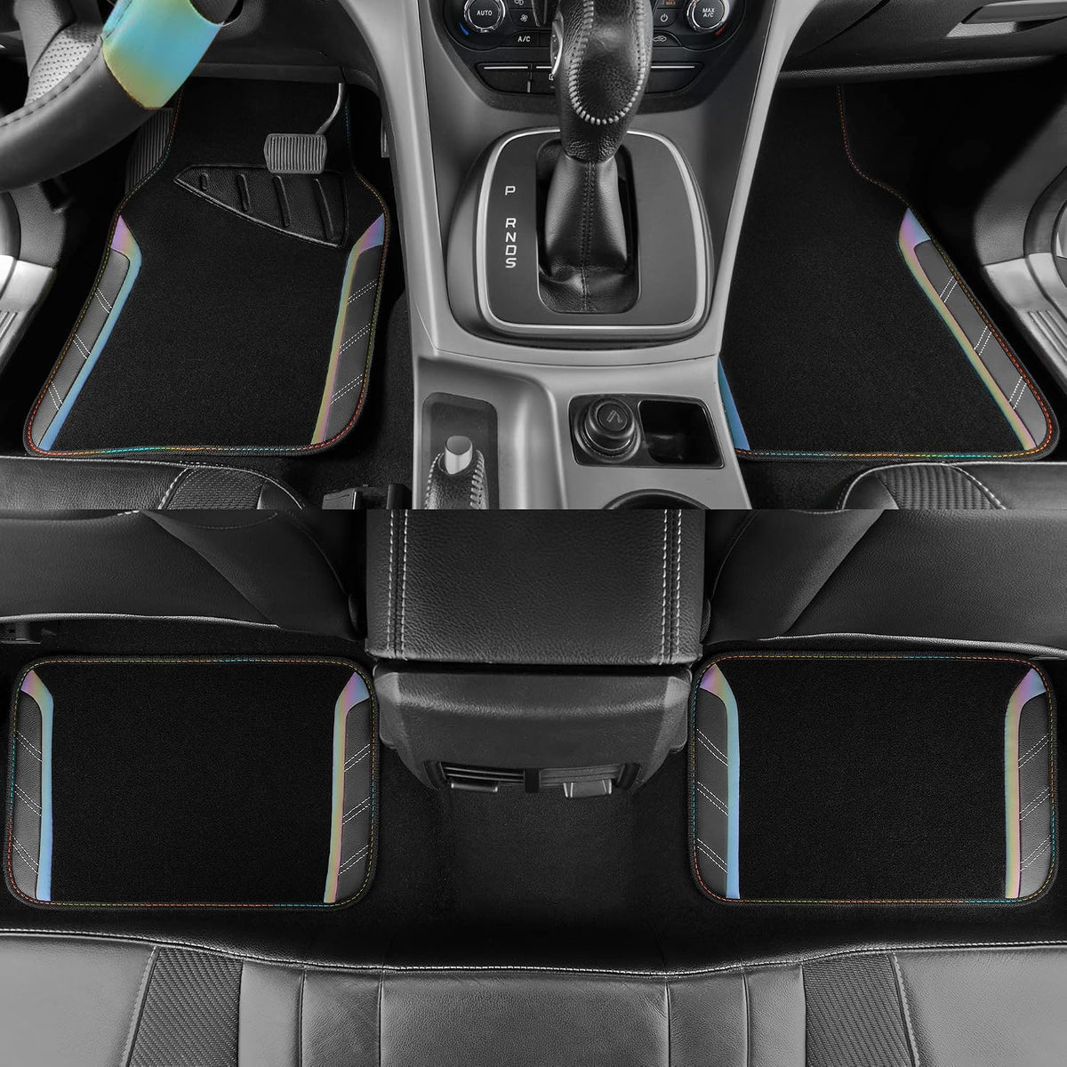 CAR PASS Air Mesh Leather Car Seat Covers Full Set, Waterproof Car Floor Mats, Sporty Steering Wheel Cover 14.5-15in, Universal Fits for 95% Cars Truck SUV (Black and Blue)