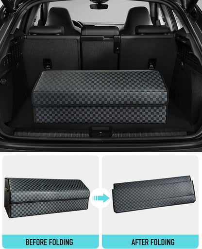 Fyzeoty Car Organizers for Trunk for Suv Sedan, Leather Storage Box,Magnetic Lid,Collapsible and Adjustable,16.5 inches