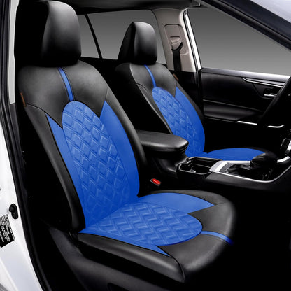 CAROMOP Luxury PU Leather Car Seat Covers Full Set-Waterproof Seat Protectors with Split Bench Seat Covers for Cars-Universal Cars Interior Covers for Sedans, SUVs, Pick-up Trucks(Gray/Gray Line)