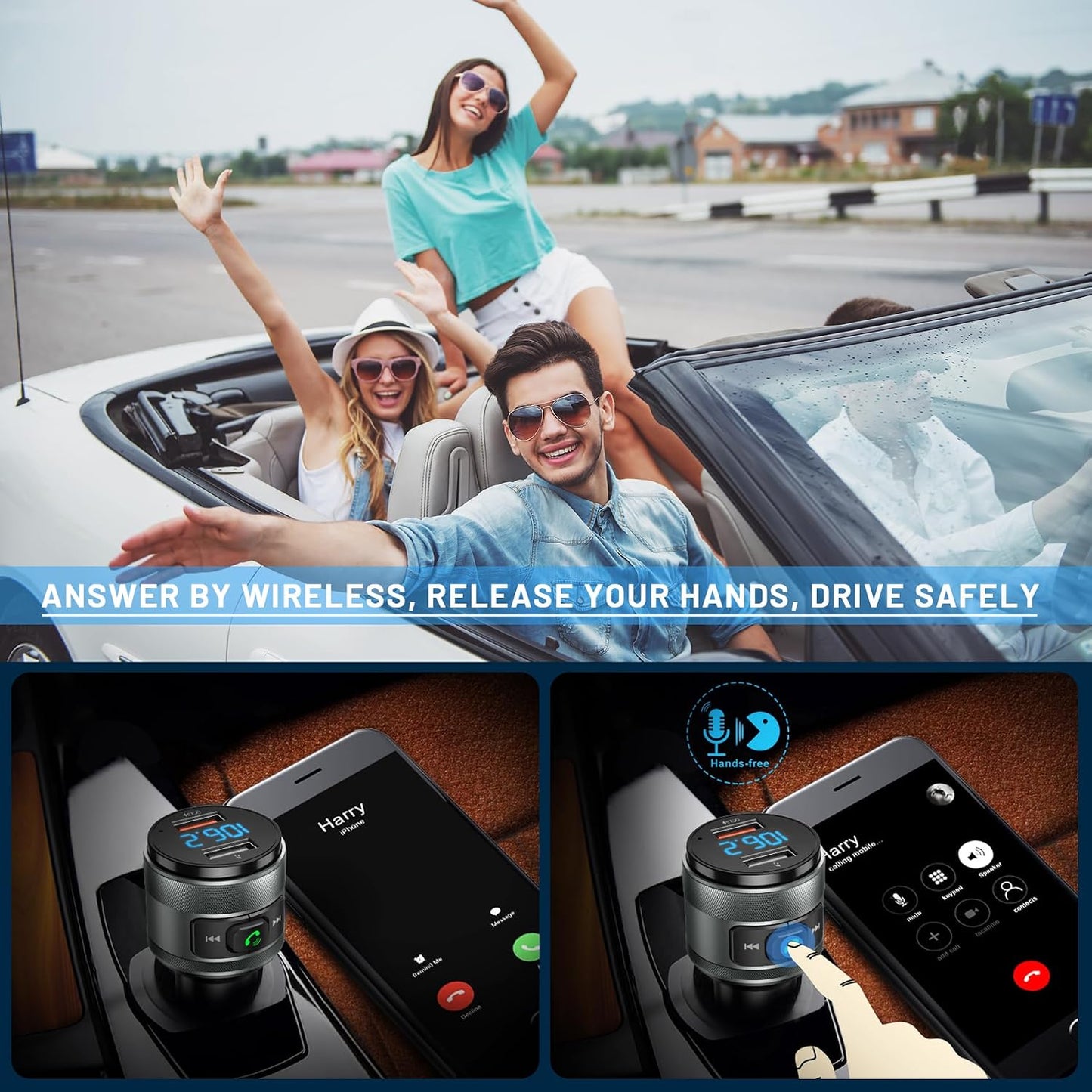 IMDEN Bluetooth 6.0 FM Transmitter for Car, MP3 Music Player Wireless Radio Adapter Kit with QC 3.0 Fast Charger, Hands-Free Calling, Supports USB Drive for 12V/24V Vehicles