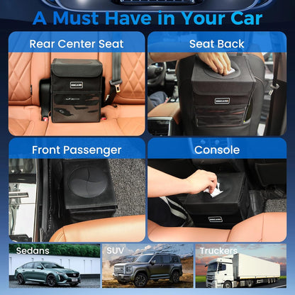 Car Trash Can with Lid - Trash Bag Hanging with Storage Pockets Leak-Proof SUV Organizer Collapsible and Portable Waterproof Truck Garbage Bin, 2.6 Gal Large Capacity Multipurpose Trash Bin for Van