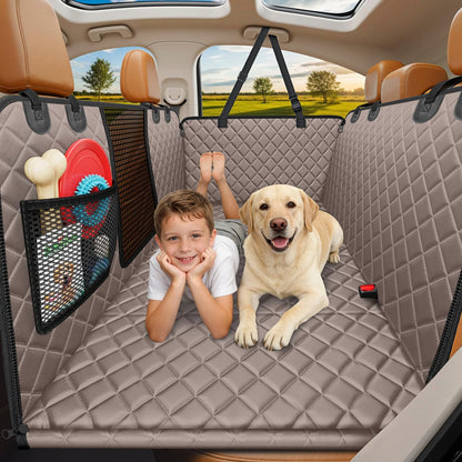 URPOWER Backseat Extender for Dogs - Hard Bottom Dog Car Seat Cover for Back Seat, Dog Hammock for Car and SUV, Pet Rear Seat Protector Dogs Travel Bed with Mesh Window