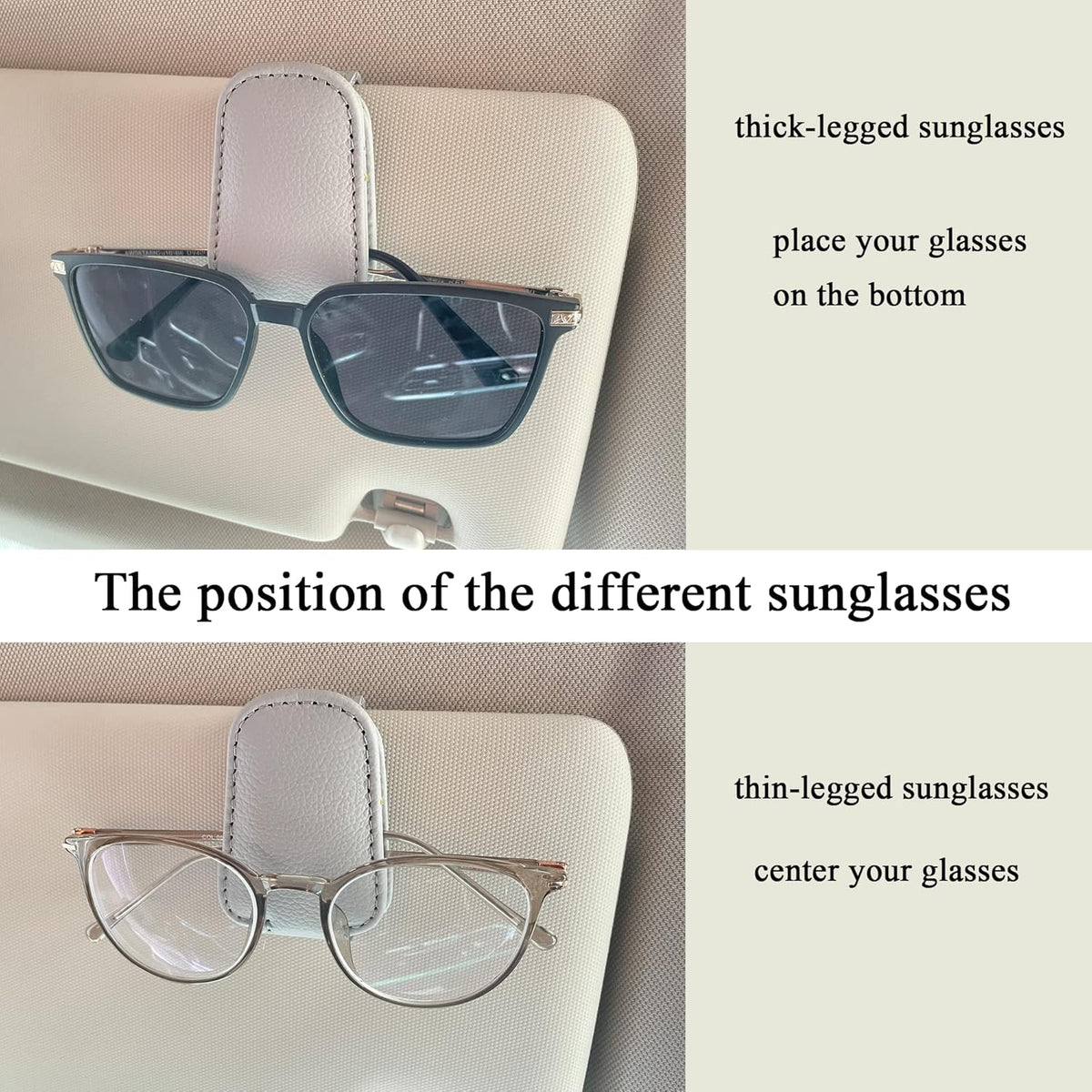 KIWEN Sunglasses Holders for Car Visor, Magnetic Leather Glasses Eyeglass Clip for Car, Ticket Card Clip Sunglasses Mount, Car Visor Accessories Gadgets (1, Black)