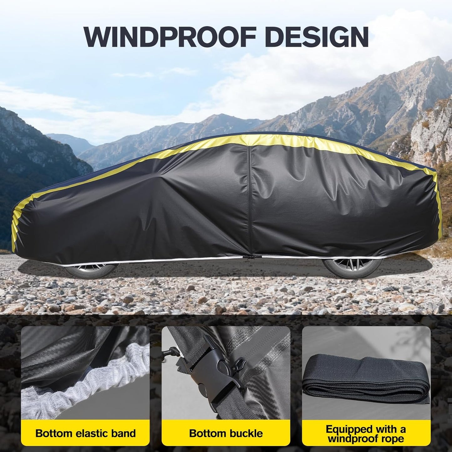 Car Cover Waterproof All Weather for Automobiles, 6 Layers Outdoor Full Exterior Cover Rain Sun UV Snowproof Protection with Zipper Cotton, Mirror Pocket for Sedan (190-195 inch)