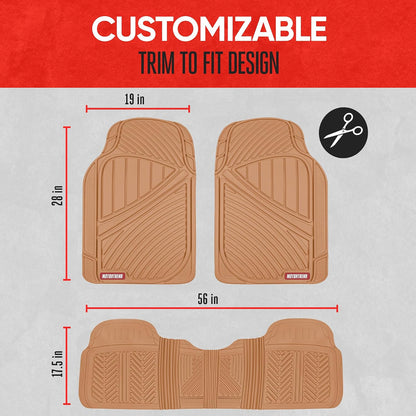 Motor Trend FlexTough Performance All Weather Rubber Car Floor Mats - 3 Piece Floor Mats Automotive Liners for Cars Truck SUV, Heavy-Duty Waterproof (Black)