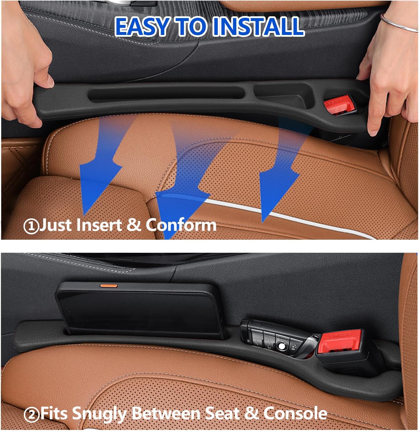 Car Seat Gap Filler Organizer 2Pack,Car Accessories with Safety Hammer,2 in 1 No Drop Seat Guard with Storage Slot for Phone,Keys,Universal Interior Gap Filler for Cars SUV Truck,Red