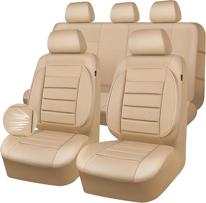 CAR PASS Leather Seat Covers Full Set Universal Water Resistant 3D Foam Back Support, Luxury Comfort Automotive 5 Seat Covers All Season Fit for SUV,Sedan,Van, Airbag Compatible Elegance(Pure Black)