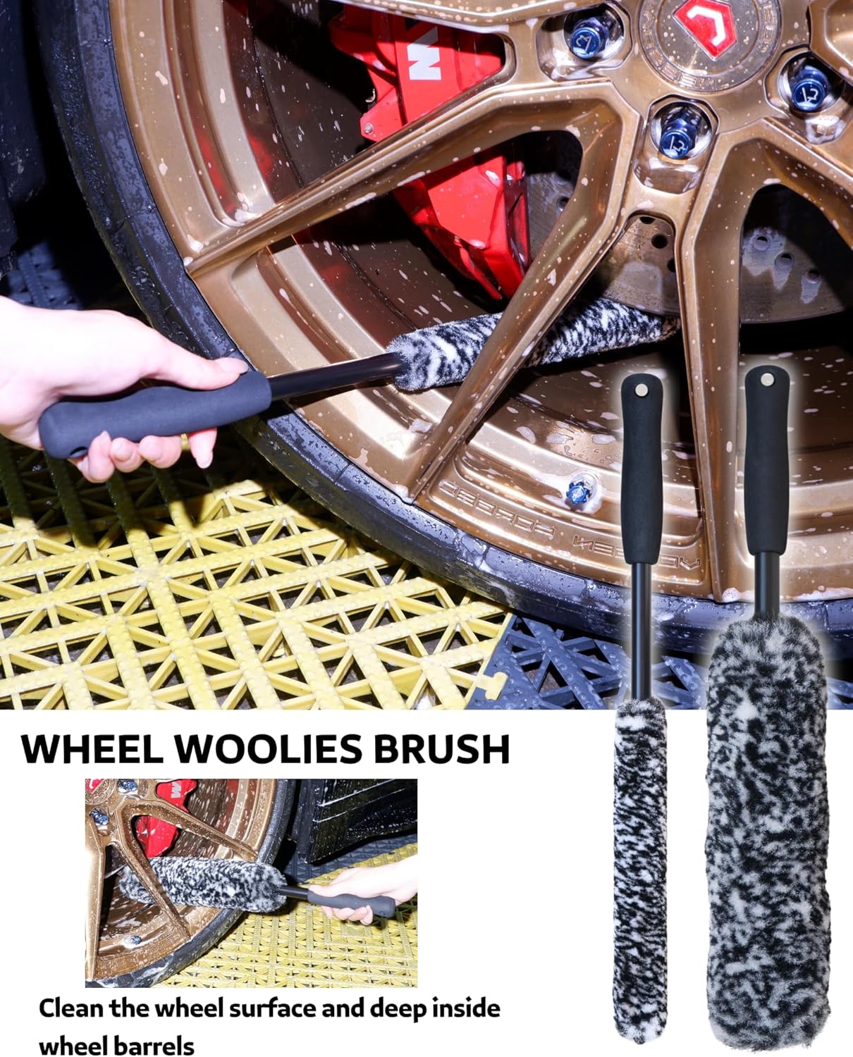 Wheel Brushes for Cleaning Wheels (4 Pro Pack)- 2X Soft Wheel Cleaning Wool Brush, Detailing Brush and Stiff Tire Brush, Scratch Free Durable Car Wheel Rim Brush Kit for Car Rim and Tire Detailing
