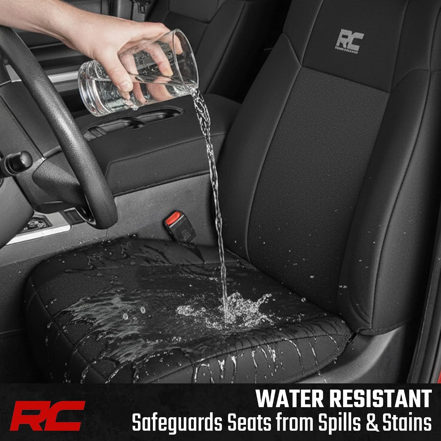 Rough Country Neoprene Seat Covers for Chevy Silverado & GMC Sierra 1500 (2019-2026) w/No Rear Seat Storage or Cup Holder - Waterproof & UV Resistant, Foam Padded, Front & Rear Row Cover Set