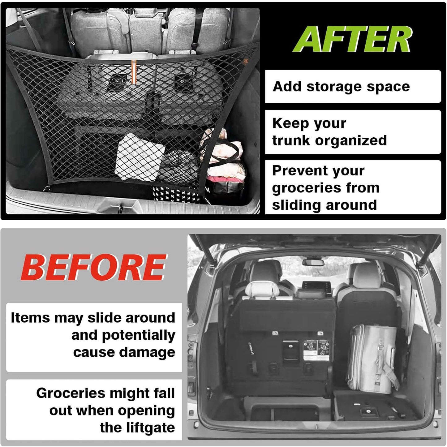 Muslogy Truck Bed Cargo Net Trunk Netting Compatible with 2023-2025 2026 Honda CR-V Accessories, Pickup Cargo Organizer SUV Sedan Storage Net w/Heavy Duty Carabiners - Colors A