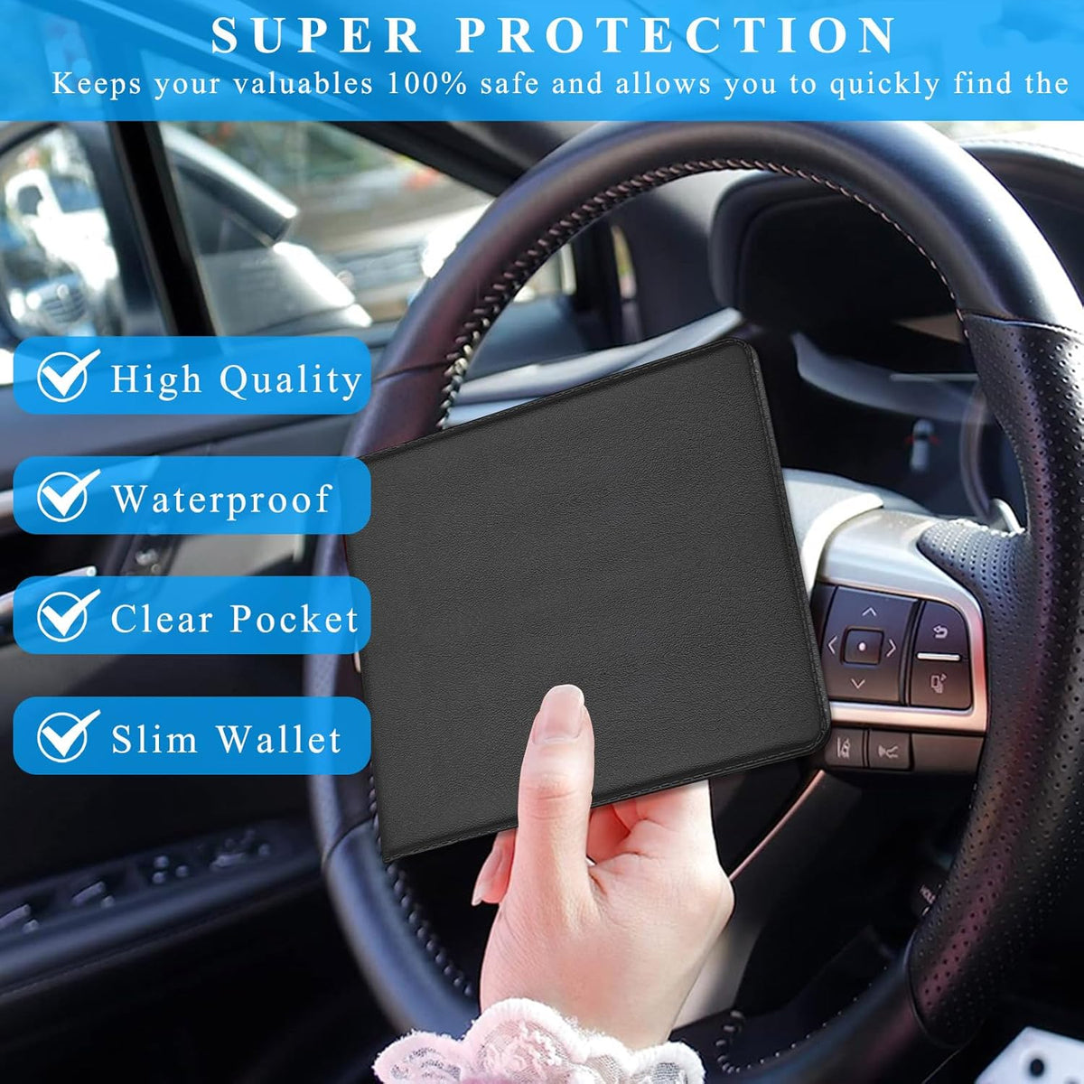 Kewucn 1 PC Car Registration Insurance Holder, Essential Auto Card Glove Box Organizer, Vehicle Interior Accessories Perfect for Most Car, Truck, SUV (10.55''×4.8'', Pink)