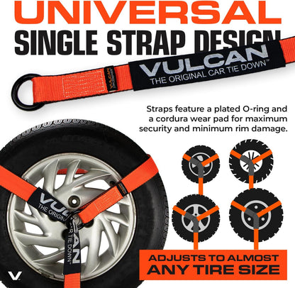 VULCAN Car Tie Down with Flat Hooks - Lasso Style - 2 Inch x 96 Inch - 4 Pack - Silver Series - 3,300 Pound Safe Working Load
