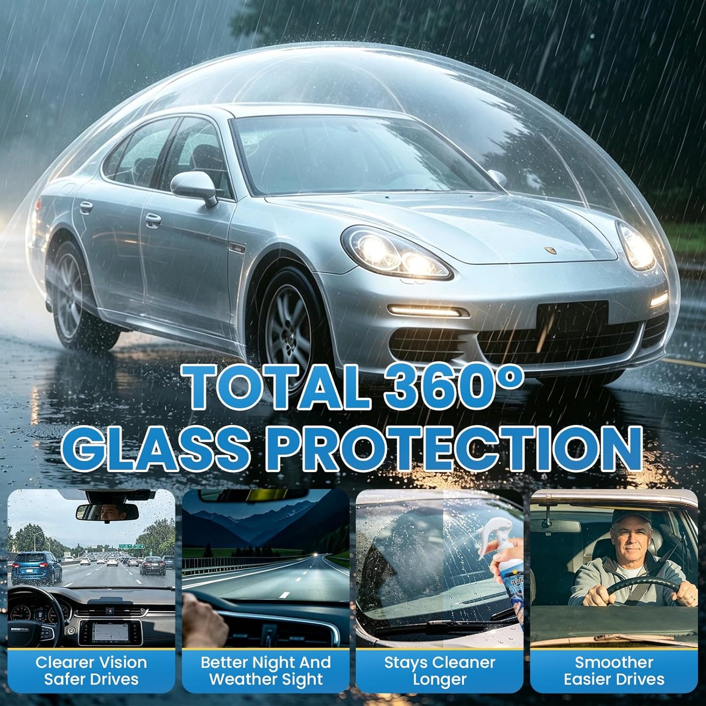 Glass Water Repellent Spray – Hydrophobic Coating for Car Windshield, Side Windows & Mirrors, Multi-Surface Waterproof Cleaner for Auto Glass & Shower Glass, 130ml