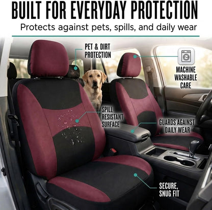 FH Group Full Set Cloth Car Seat Covers, Universal Fit Front and Split Bench Rear, Airbag Compatible, Washable for SUV, Sedan, Van - Black