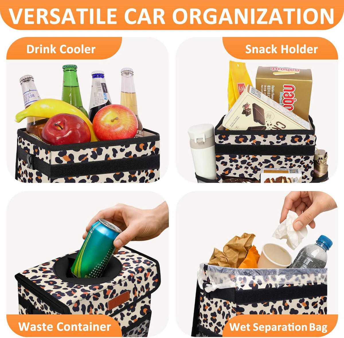 Vankor Car Trash Can Bin with Lid Hanging for Back Seat, Car Accessories for Women Men Leak Proof Automotive Garbage Cans Leakproof Vehicle Trash Can for Truck SUV Black