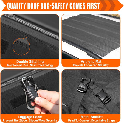 Sailnovo Rooftop Cargo Carrier Roof Bag, 20 Cubic feet Soft Waterproof Car Roof Bag fit Cars with/Without Rack, 6 Tie-Down Straps, 6 Door Hooks, Foldable Car Top Carrier for Road Trip Camping Travel