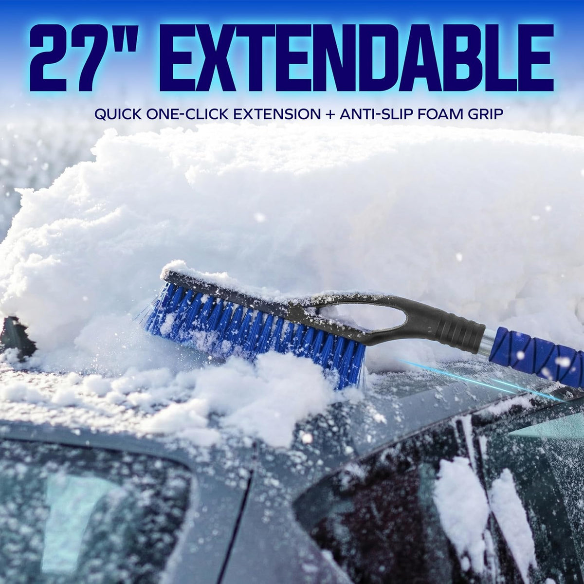 Snow Joe 45" Multi-Purpose Ice Scraper and Extendable Snow Brush for Car Windshield with Foam Grip and 360-Degree Pivoting Brush Head, SJEG-SB45S
