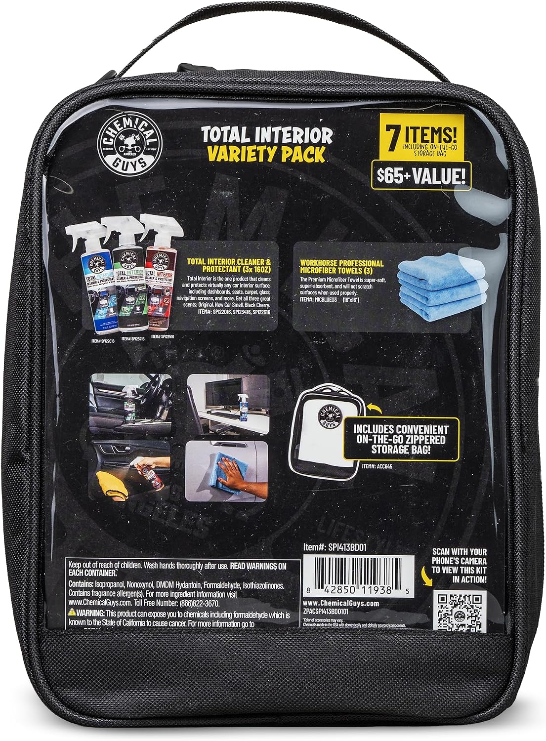 Chemical Guys Total Interior Cleaner Variety Kit With Storage Bag New Car And Black Cherry Scents Microfiber Towels Giftable Car Care Set