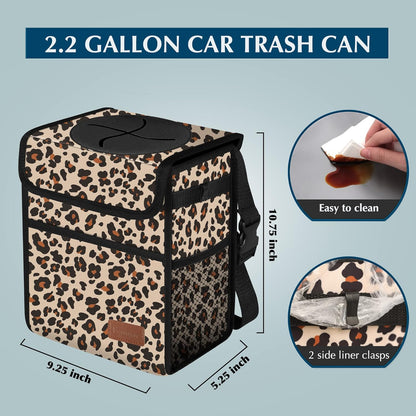 Femuar Leak Proof Car Trash Can with Lid - Waterproof Automotive Garbage Bin for SUVs, Collapsible and Portable Car Trash Bag, Black