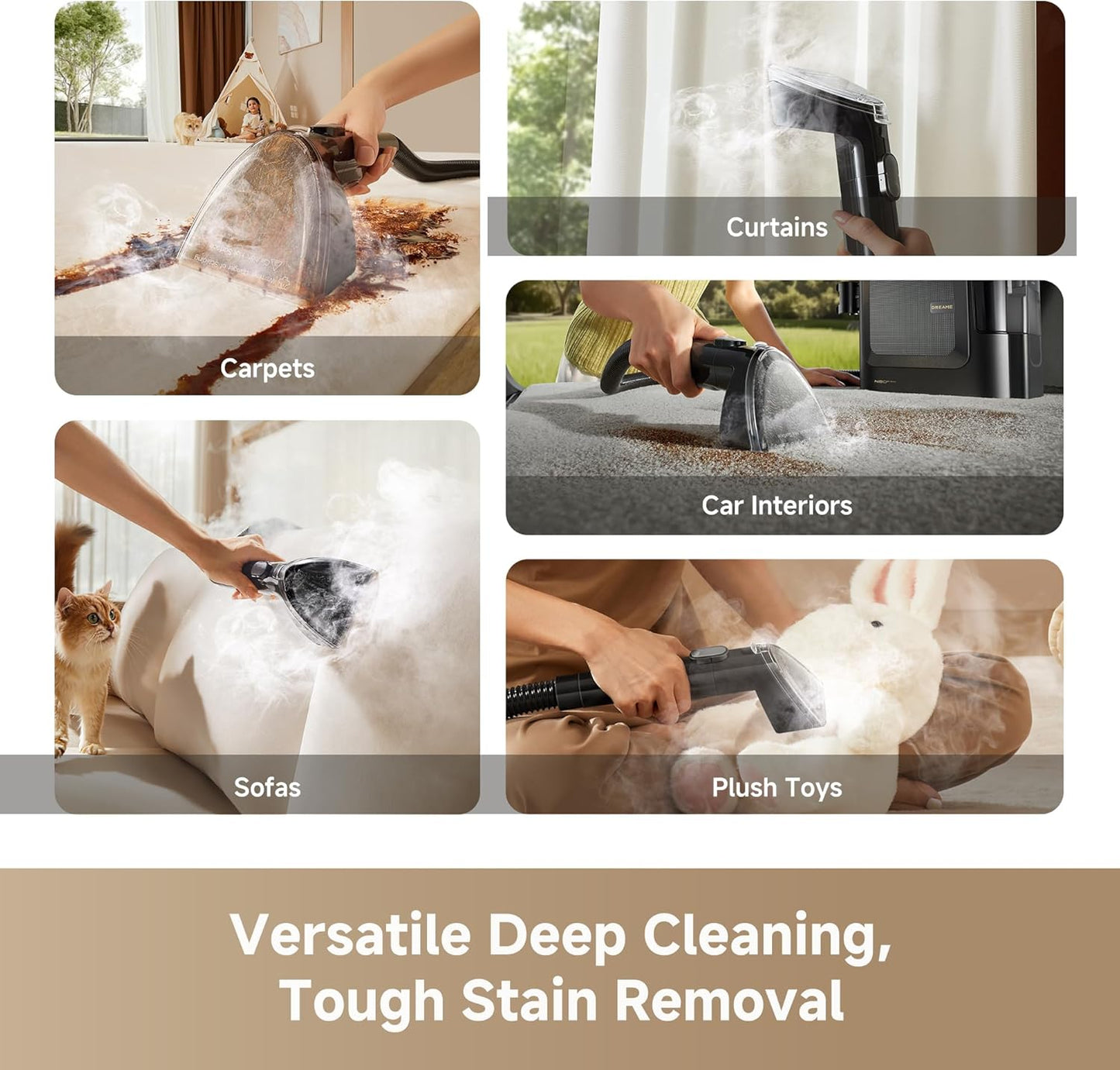 DREAME N20 Steam Carpet Cleaner Machine with Steam & Hot Water Wash, Portable Upholstery Cleaner with Self Cleaning, 17Kpa Suction, Perfect for Pet, Car, Auto, Carpet, Rug, Auto-Mix Solution
