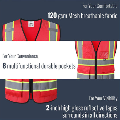JKSafety Safety Vest for men women Hi Vis Reflective Vest with Pockets and Zipper High Visibility Meet ANSI Standard（BX320