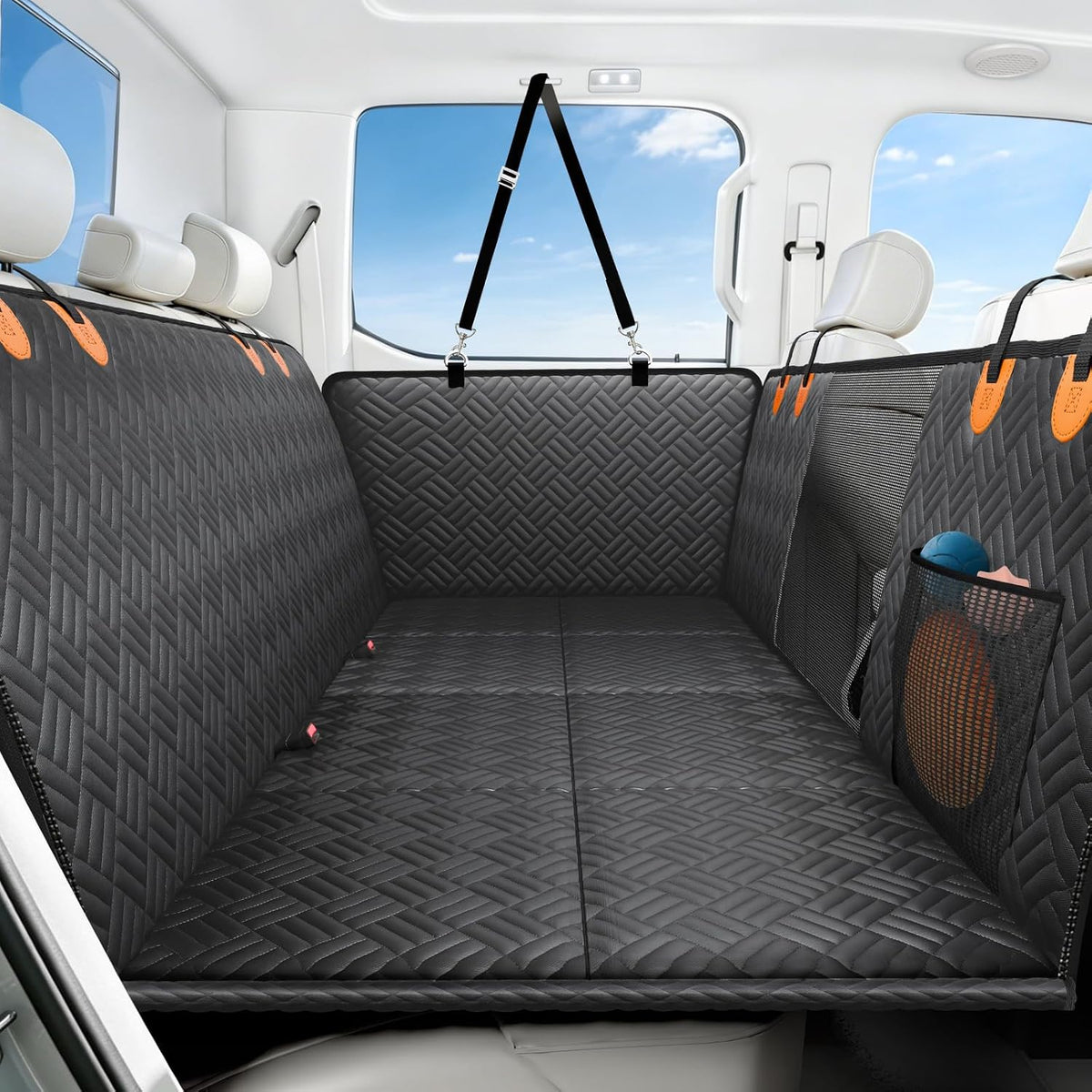 PROZAR Dog Car Seat Cover for Back Seat, Hard Bottom Back Seat Extender, Back Seat Pet Cover for Dogs - Supports 400lbs, Waterproof Heavy Duty Scratch Dog Hammock for Compact Cars/SUVs, 51in