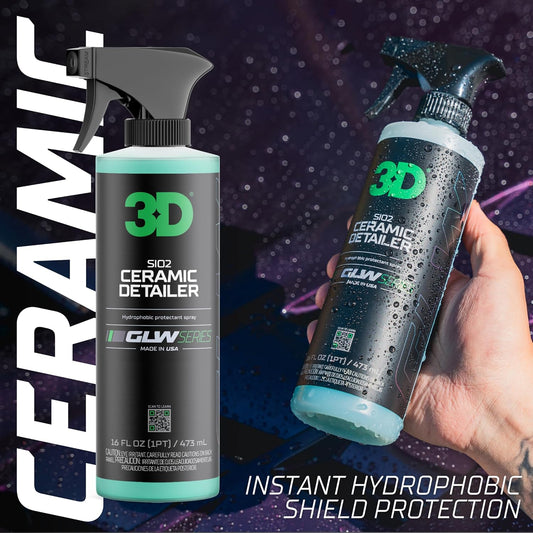 3D Ceramic Detailer, GLW Series | Hyper Gloss Finish | SiO2 Peak Hydrophobic Top Coat | Extends Life of Waxes, Sealants, Coatings | DIY Car Detailing Spray | 16 oz