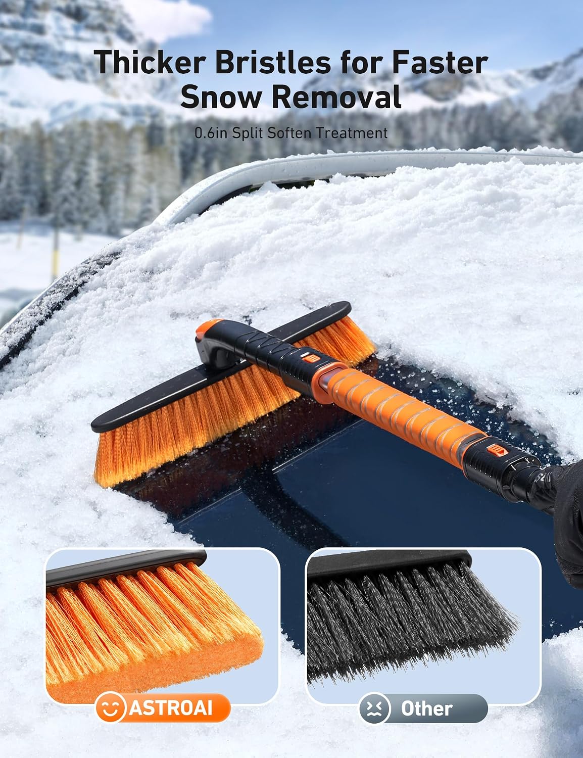 AstroAI 47.2" Ice Scrapers for Car Windshield and Extendable Snow Brush with Foam Grip and 360° Pivoting Brush Head for Auto Car Truck and SUV(Orange)
