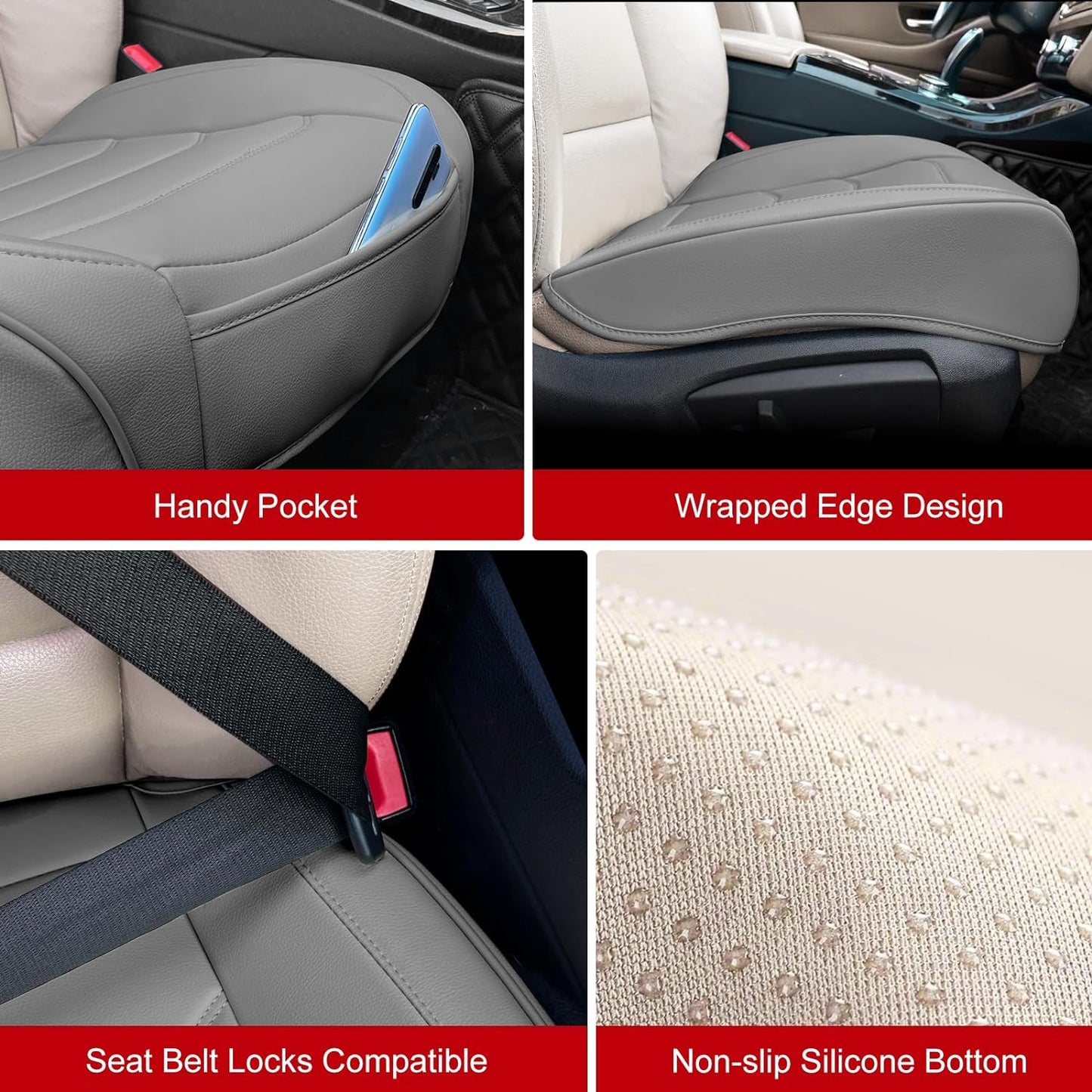 BOPUOVRE Car Seat Cover for Luxury & Comfort - PU Leather, Anti-Slip, Full Wrap Protection with Storage Pocket for Bottom Cushion - Universal Fit for 95% of Vehicles (Black,1 Piece)