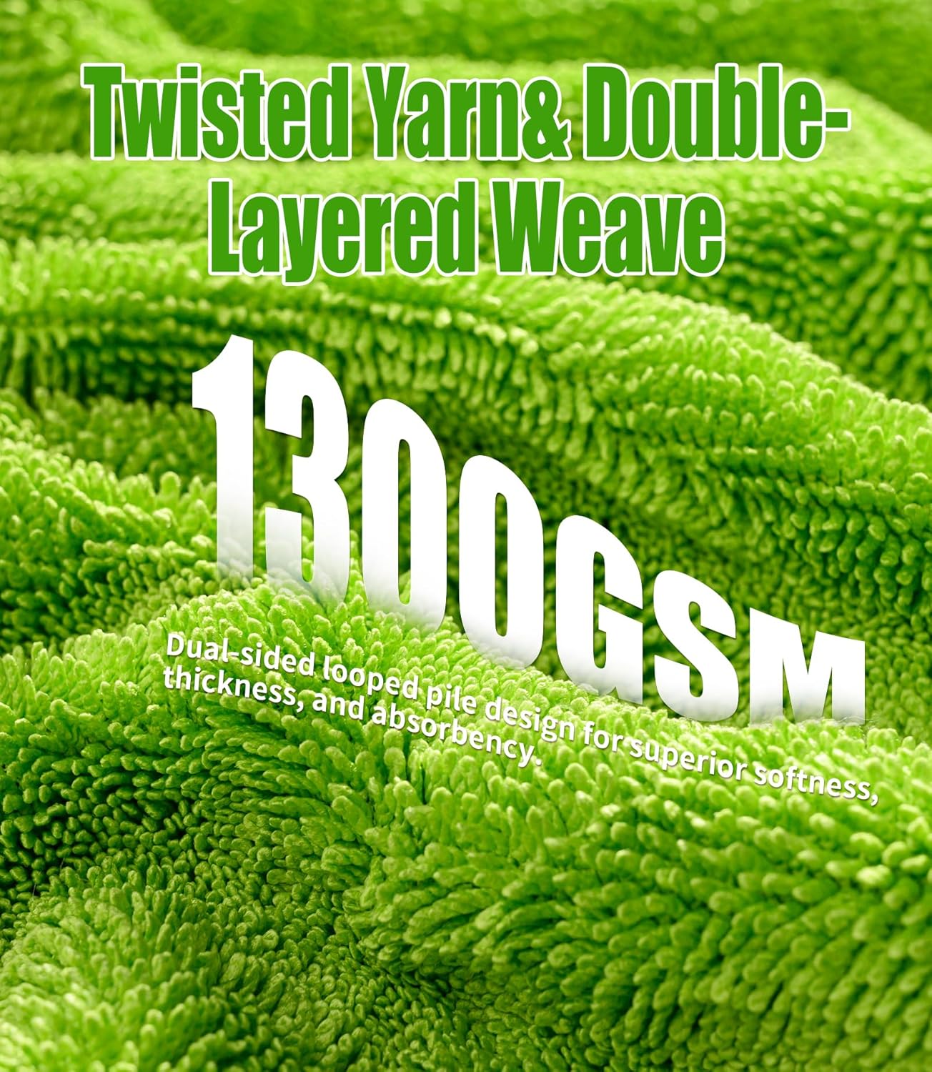 2-Pack Car Drying Towels 24x36 Inch 1300GSM, Twisted Loop Microfiber Cloth for Auto Detailing - Super Absorbent, Lint-Free & Streak-Free for SUV, Truck & Window (Gray-Green)