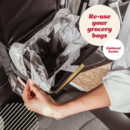 Lusso Gear Spill-Proof Car Trash Can - Easy to Clean Hanging Garbage Bin - Leak-Proof Lid, Removable Liner, Waterproof - Keeps Truck, SUV, Car, Minivan Clean & Odor Free - 2.5 Gallon Tan Car Trash Can