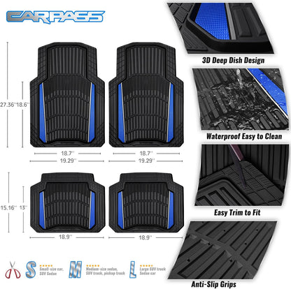 CAR PASS Heavy Duty Rubber Car Floor Mats, Deep Waterproof Car Floor Mats All Weather, Aluminum Film Floor Mats for Cars Non-Slip Universal Trim to Fit for SUVs Trucks Sedans Vans, Black Grey Metallic
