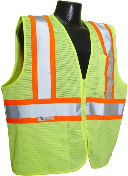 Radians SV22-2ZGM-L Polyester Mesh Economy Class 2 High Visibility Zipper Closure Vest with Two-Tone Trim, Large, Green