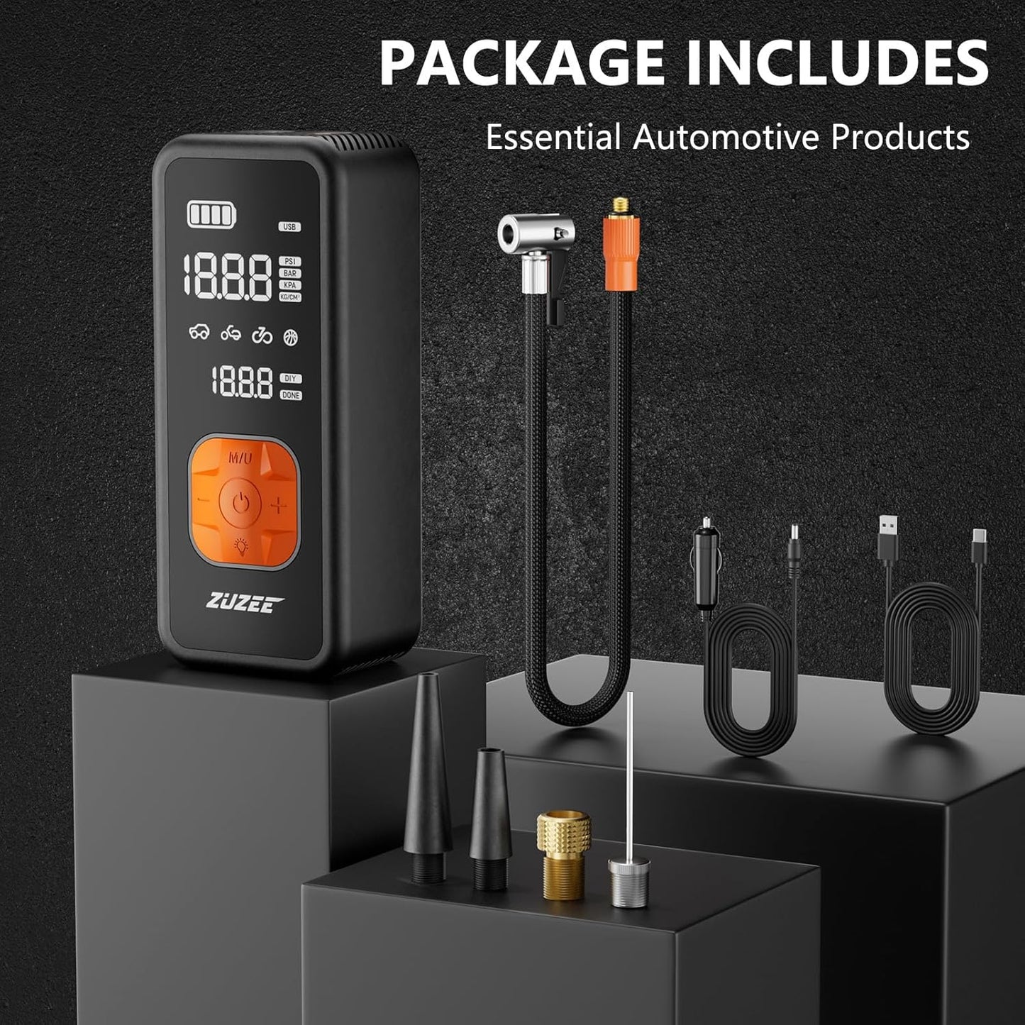 ZUZEE Tire Inflator Portable Air Compressor - 4X Faster Inflation, 150PSI Air Pump for Car Tires with Digital Pressure Gauge/LED Light, Portable Tire Inflator for Car, Moto, Bike, Ball, etc