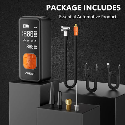ZUZEE Tire Inflator Portable Air Compressor - 4X Faster Inflation, 150PSI Air Pump for Car Tires with Digital Pressure Gauge/LED Light, Portable Tire Inflator for Car, Moto, Bike, Ball, etc