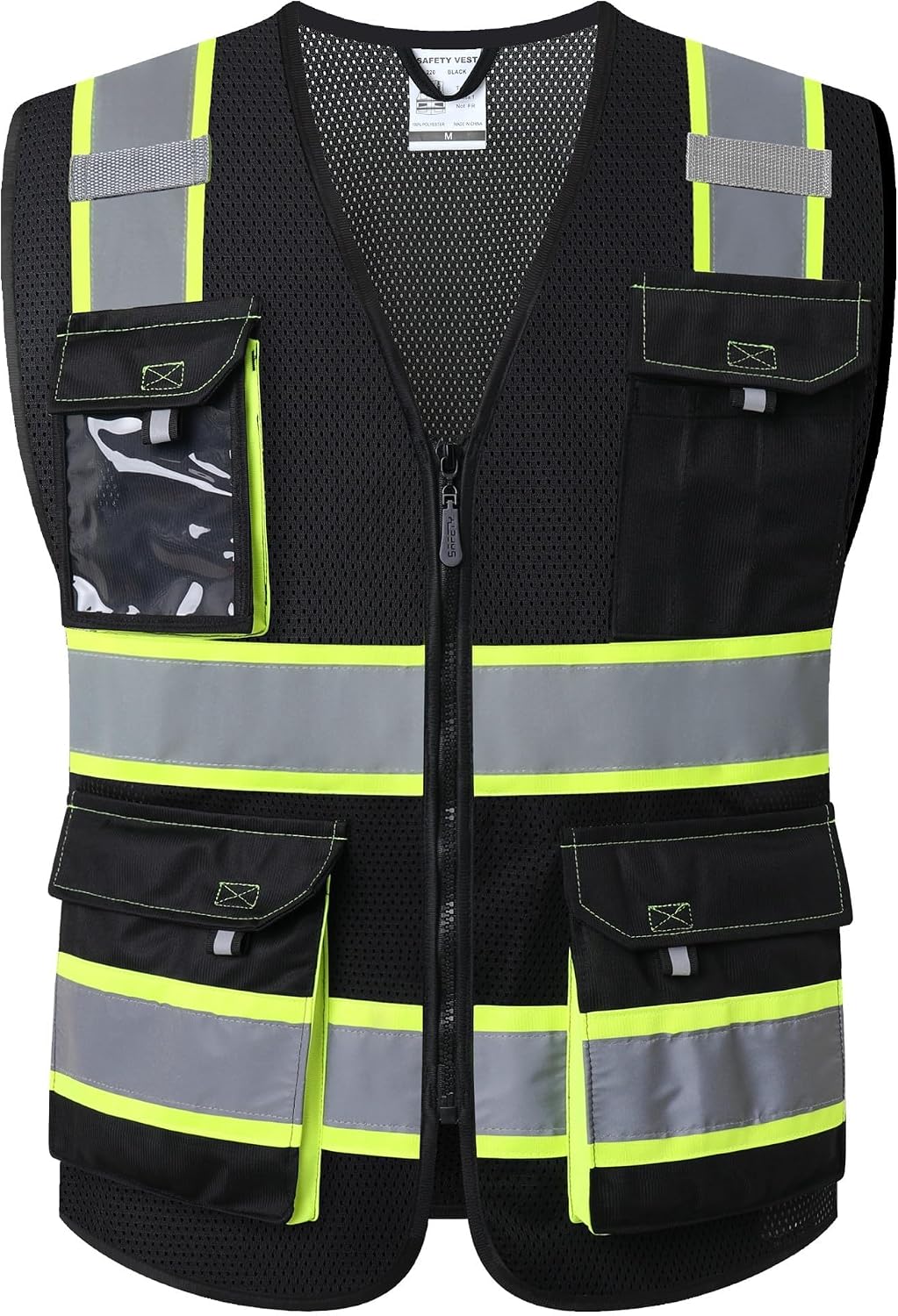 JKSafety Hi Vis Reflective Safety Vests for Men Women High Visibility Vest with Pockets Mesh Fabric Construction Safety Apparel Neon Vest for Work (220-Black L)