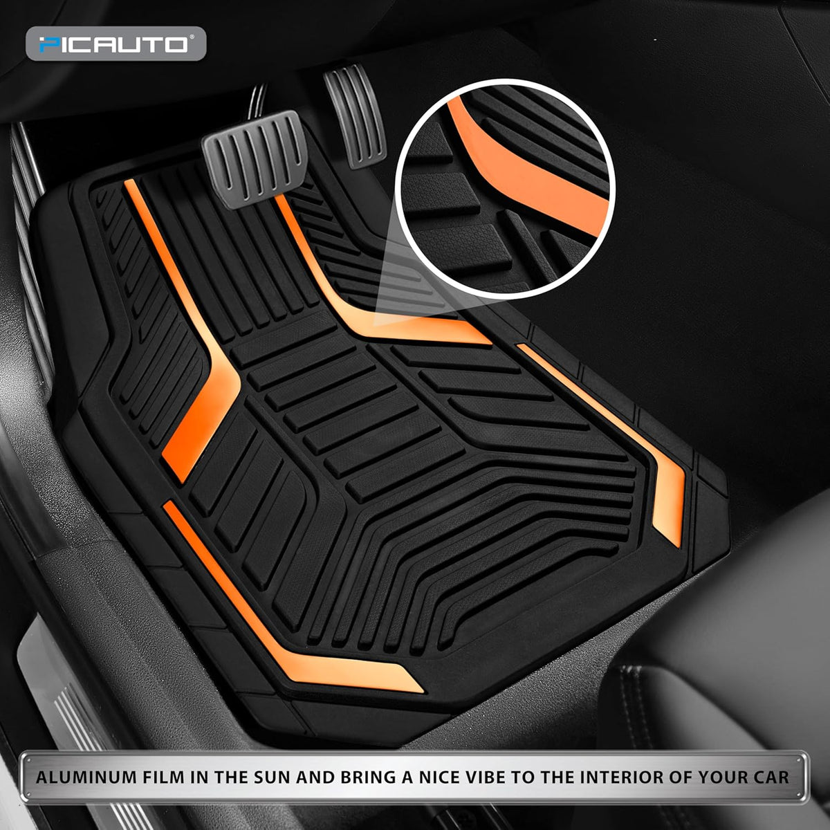 PIC AUTO Heavy Duty Rubber Floor Mats, Purple Aluminum Film Car Mats Set, Front and Rear Car Mats with Anti-Slip Backing, All Weather Protection, Trim-to-Fit for Automotive SUV, Sedan, Van