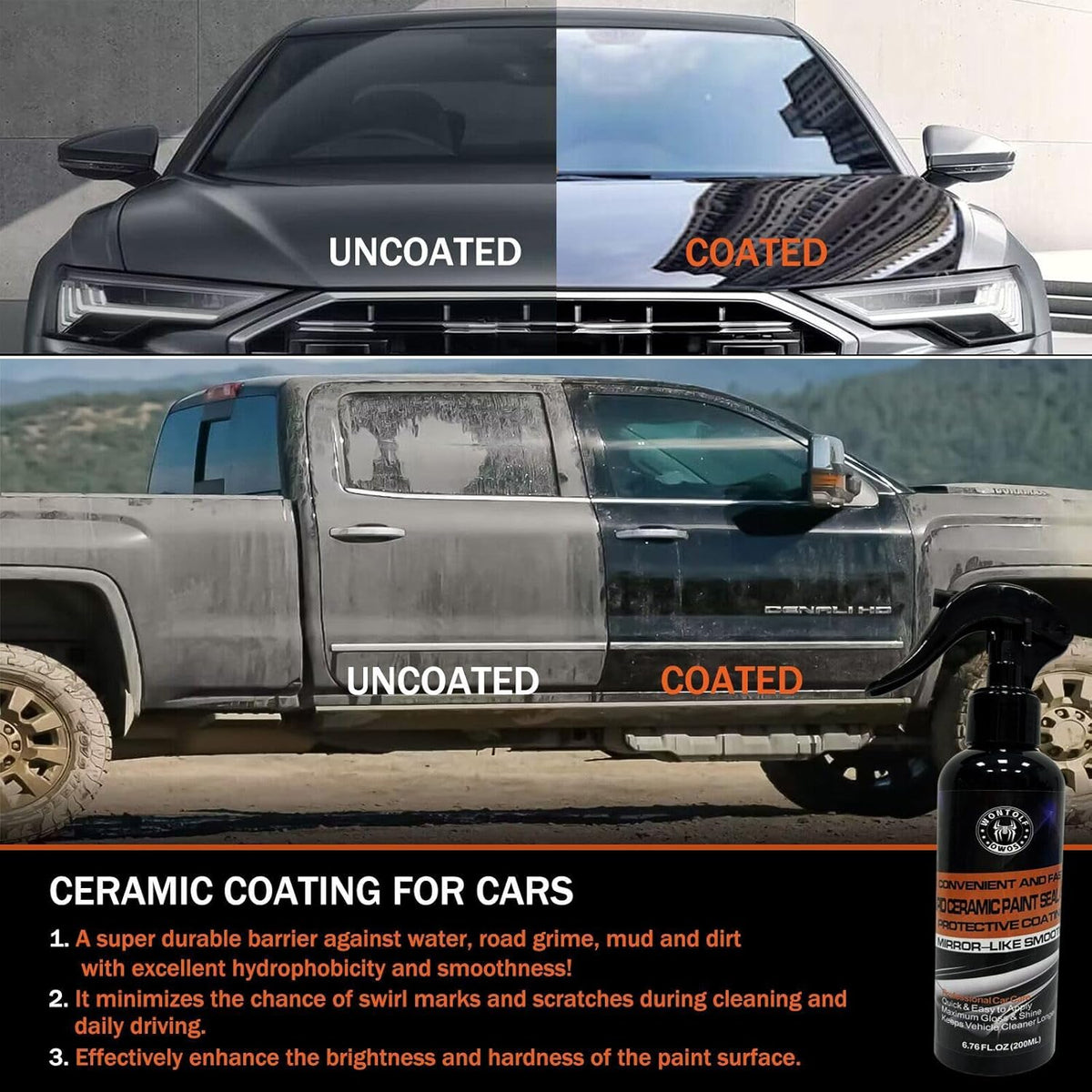 Wontolf Heavy Duty Car Clay Bar Auto Detailing Clay Luber Synthetic Lubricant Kit - Ceramic Coating Spray Ceramic Coating for Car - Maximum Gloss & Unsurpassed Slickness