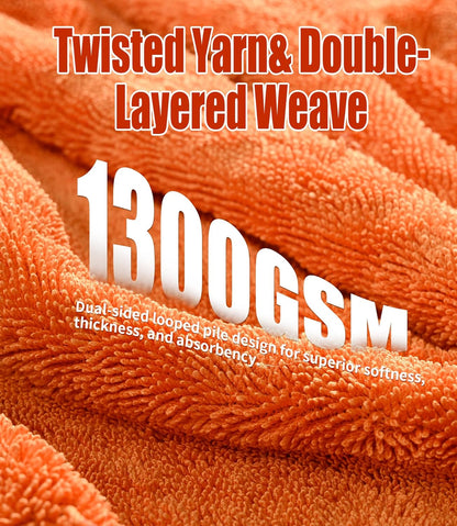 2-Pack Car Drying Towels 24x36 Inch 1300GSM, Twisted Loop Microfiber Cloth for Auto Detailing - Super Absorbent, Lint-Free & Streak-Free for SUV, Truck & Window (Gray-Green)