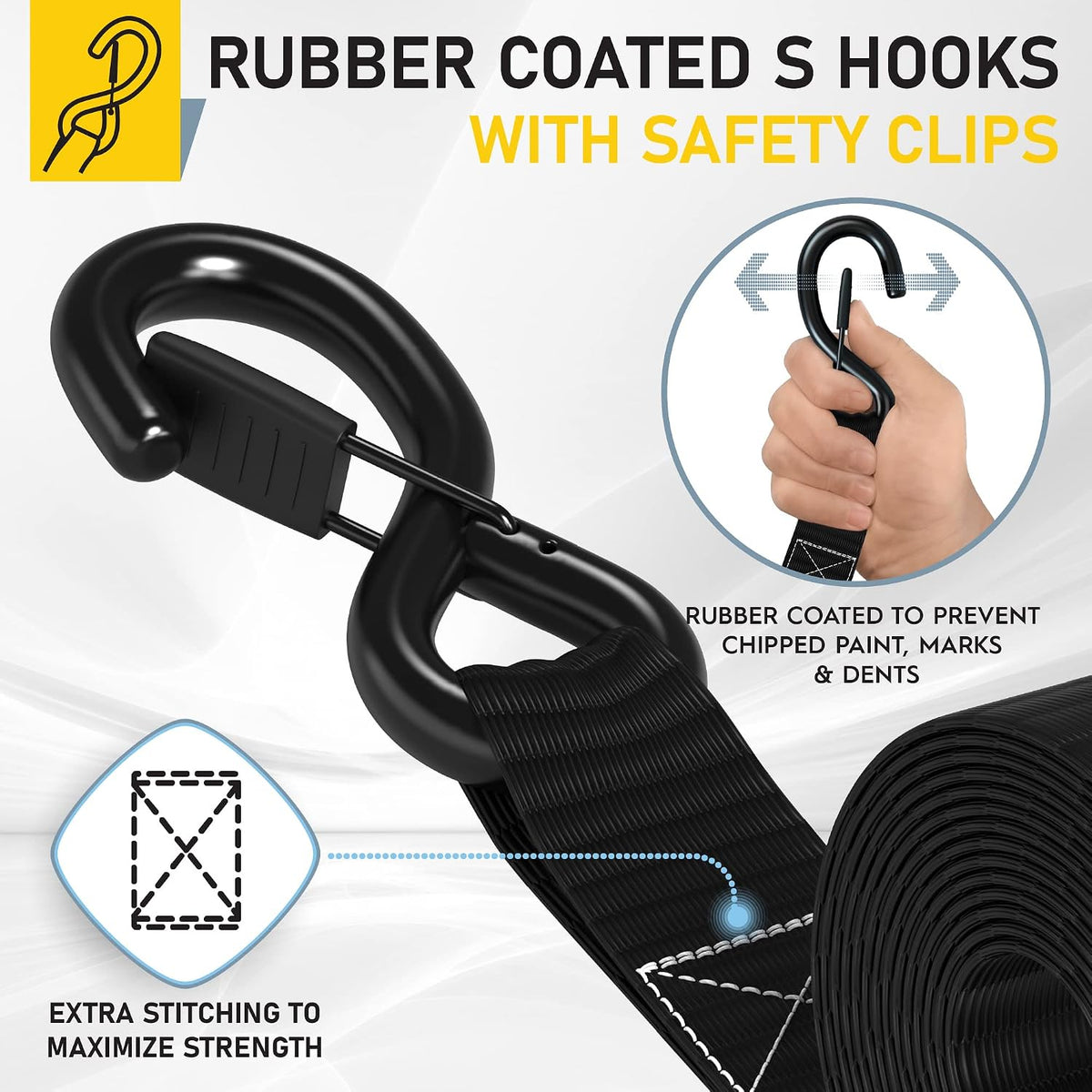 AUGO Ratchet Straps Heavy Duty 4 Pack -15 FT - 2200 LB Break Strength – with Safety Lock S Hooks - Cargo Straps for Moving, Appliances, Motorcycle – Soft Loop Tie Down Straps