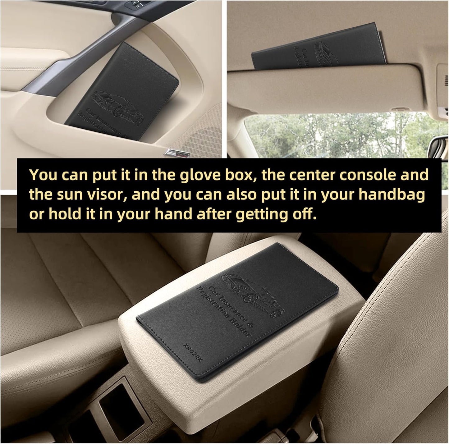 Premium Car Registration & Insurance Card Holder with Magnetic Closure & Clear Pockets, Glove Box Organizer for Documents, Driver's License (Reticulated black)