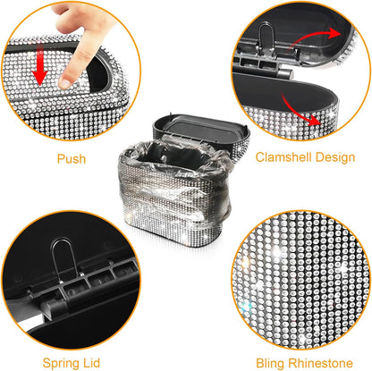 Accmor Car Trash Can with Lid, Mini Auto Dustbin Garbage Organizer Holder 2 Packs, Automotive Storage Container Bin with 60 Pcs Bags for Vehicle, Home, Office