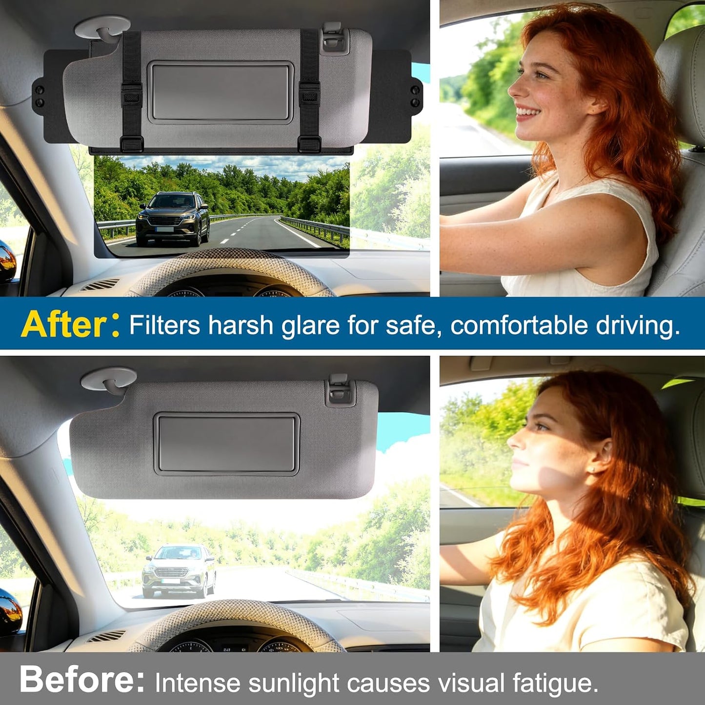 Veharvim Sun Visor Extender for Car (Polarized, UV400, PC Lens, 2 Side Sunshade), Car Visor Extender Sun Blocker, Visor Extender Attachment, Anti-Glare for Safe Driving