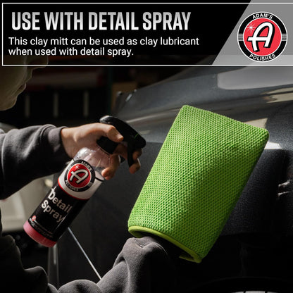 Adam's Clay Mitt Combo - Detail Spray Clay Lubricant for Medium Grade Clay for Car Detailing - Glove Quickly Removes Debris from Your Paint, Glass, Wheels, & More